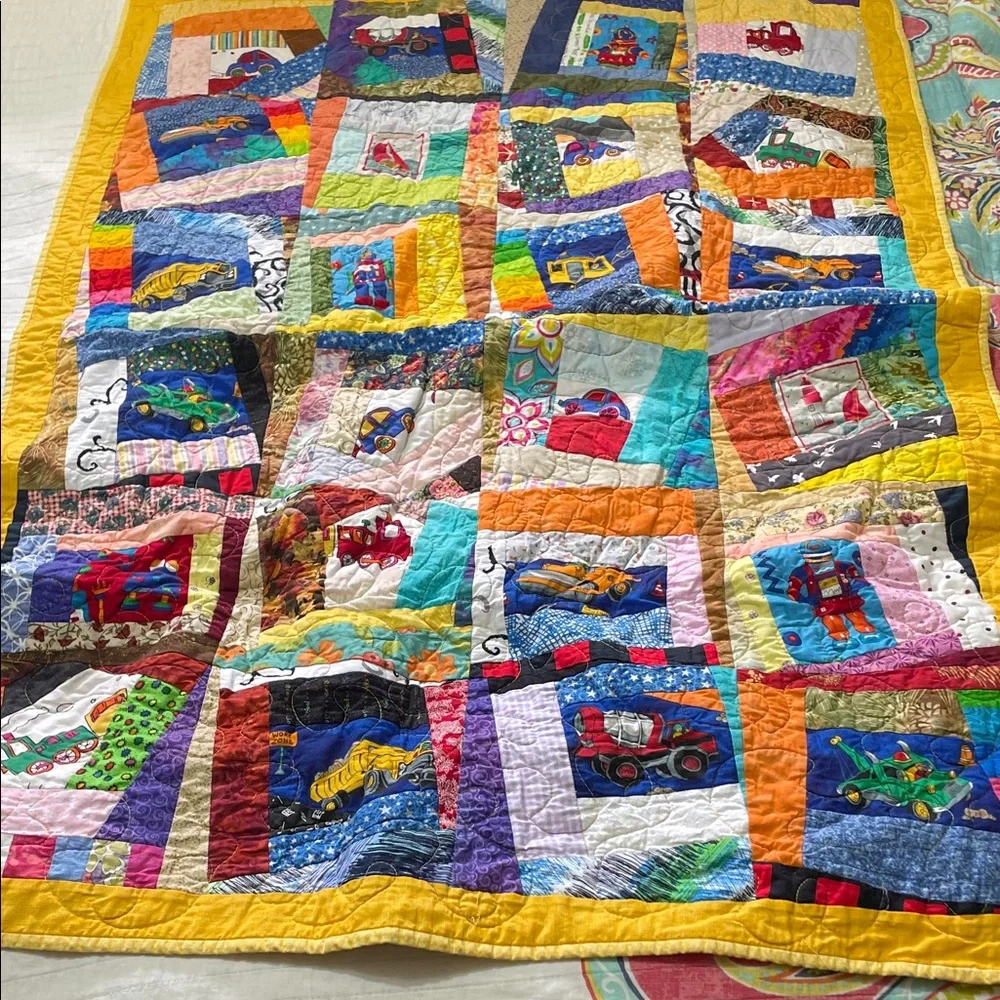 Little boys or girls I guess car lovers and truck lover Hand done quilt